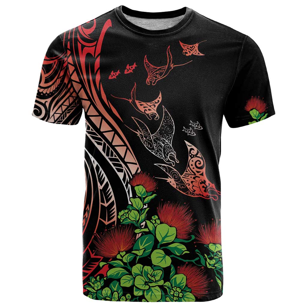 Aloha Hawaii Manta Rays T Shirt Red Ohia Lehua