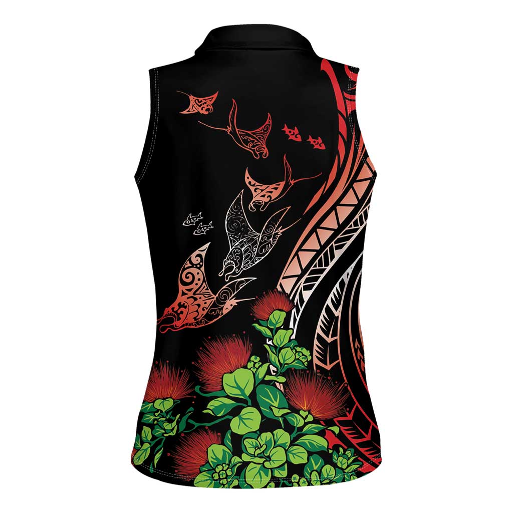 Aloha Hawaii Manta Rays Women Sleeveless Polo Shirt Red Ohia Lehua
