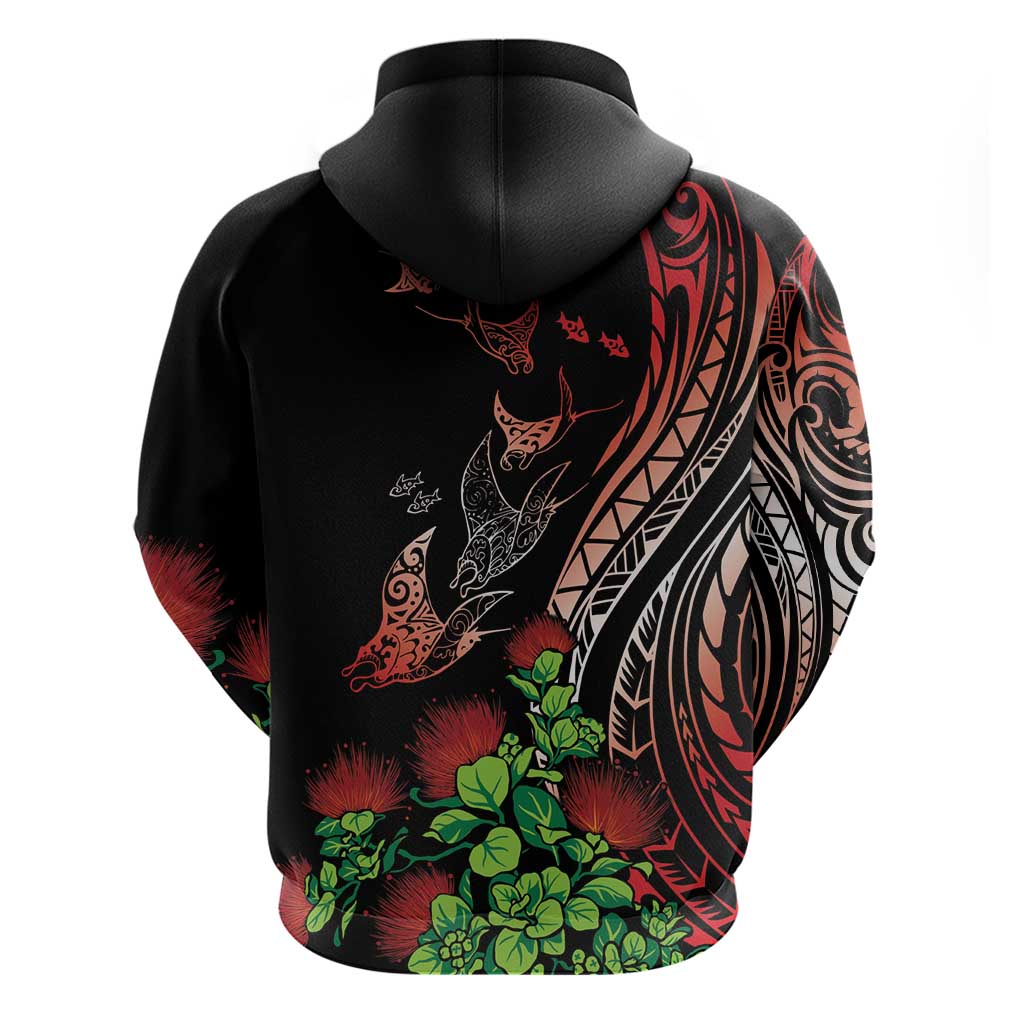 Aloha Hawaii Manta Rays Zip Hoodie Red Ohia Lehua