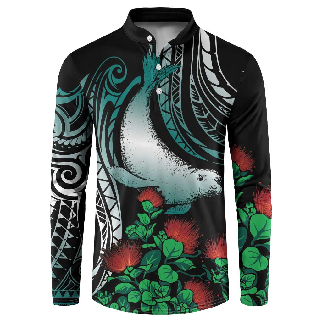 Aloha Hawaii Monk Seal Button Sweatshirt Mix Ohia Lehua