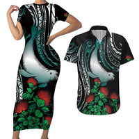 Aloha Hawaii Monk Seal Couples Matching Short Sleeve Bodycon Dress and Hawaiian Shirt Mix Ohia Lehua