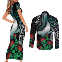 Aloha Hawaii Monk Seal Couples Matching Short Sleeve Bodycon Dress and Long Sleeve Button Shirt Mix Ohia Lehua