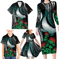 Aloha Hawaii Monk Seal Family Matching Long Sleeve Bodycon Dress and Hawaiian Shirt Mix Ohia Lehua