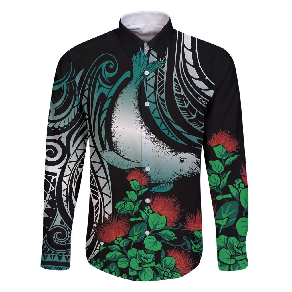 Aloha Hawaii Monk Seal Family Matching Long Sleeve Bodycon Dress and Hawaiian Shirt Mix Ohia Lehua