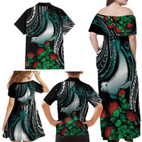 Aloha Hawaii Monk Seal Family Matching Off Shoulder Maxi Dress and Hawaiian Shirt Mix Ohia Lehua
