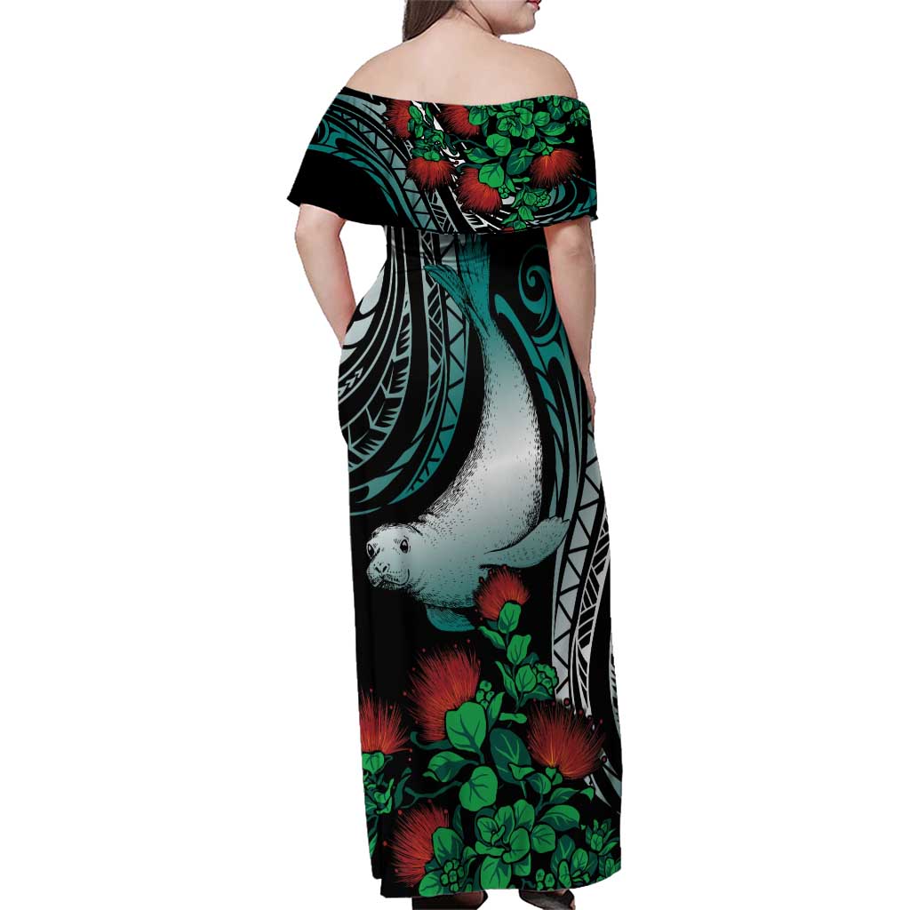 Aloha Hawaii Monk Seal Family Matching Off Shoulder Maxi Dress and Hawaiian Shirt Mix Ohia Lehua