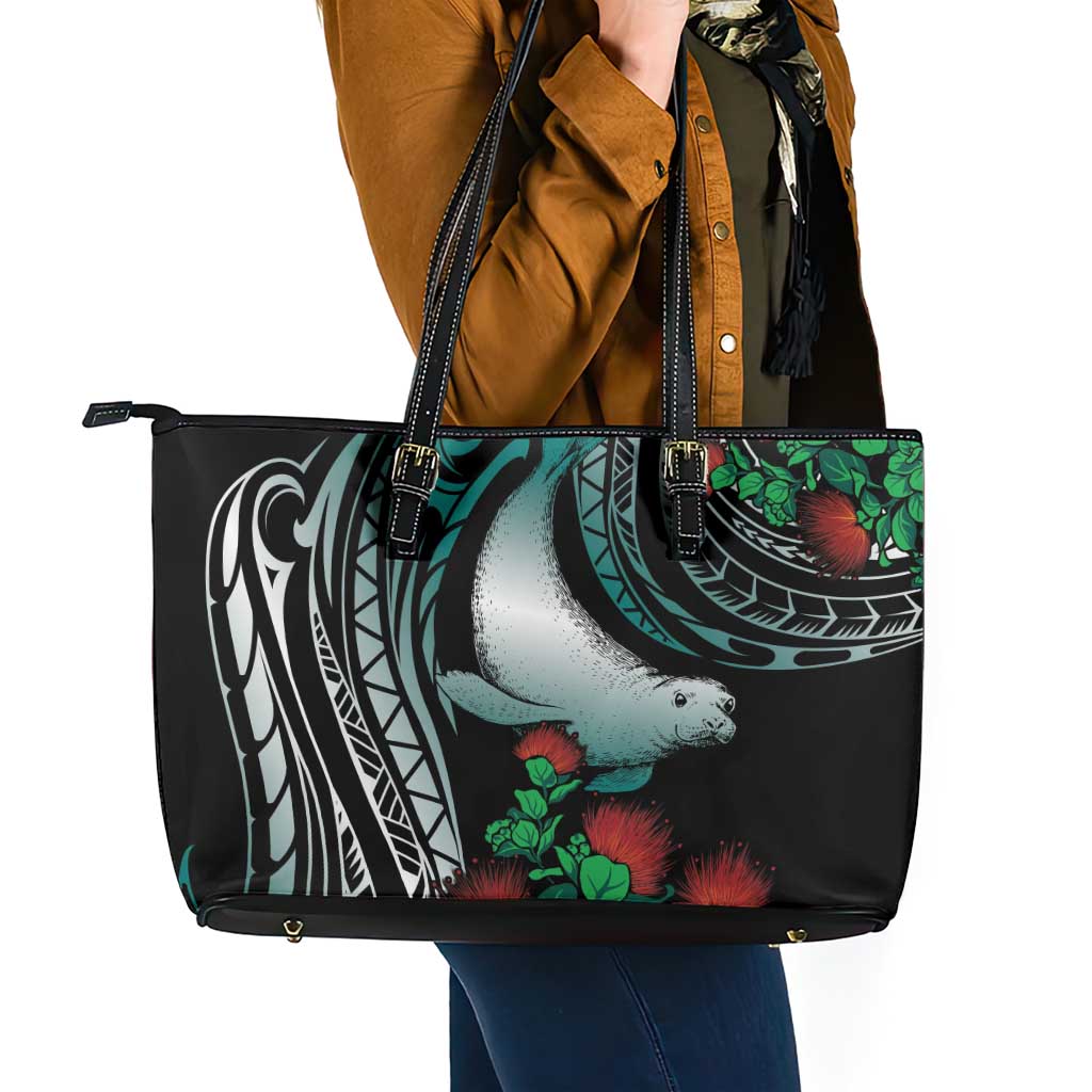 Aloha Hawaii Monk Seal Leather Tote Bag Mix Ohia Lehua