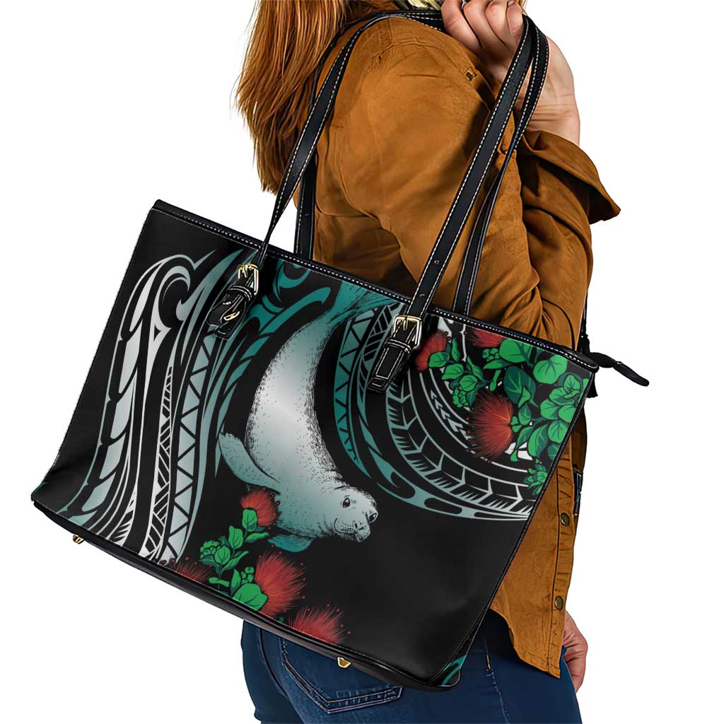 Aloha Hawaii Monk Seal Leather Tote Bag Mix Ohia Lehua