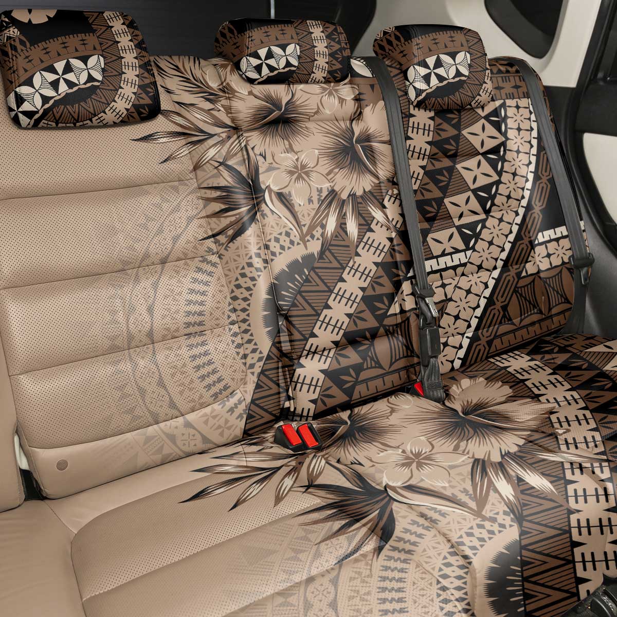 Bula Fiji Back Car Seat Cover Mocha Brown Kaivity Masi Tapa
