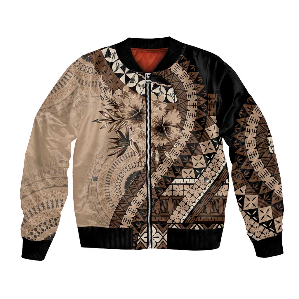 Bula Fiji Bomber Jacket Mocha Brown Kaivity Masi Tapa