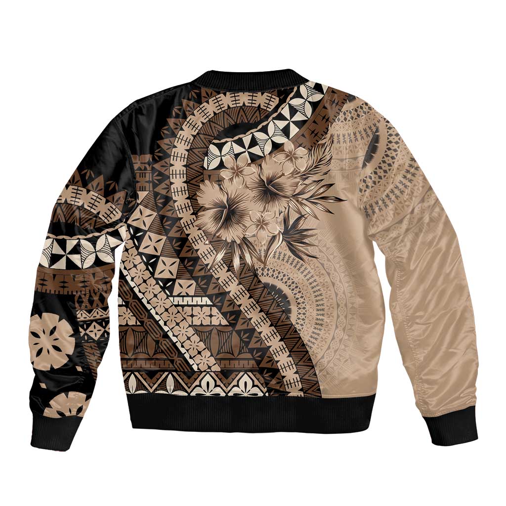 Bula Fiji Bomber Jacket Mocha Brown Kaivity Masi Tapa