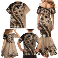 Bula Fiji Family Matching Mermaid Dress and Hawaiian Shirt Mocha Brown Kaivity Masi Tapa