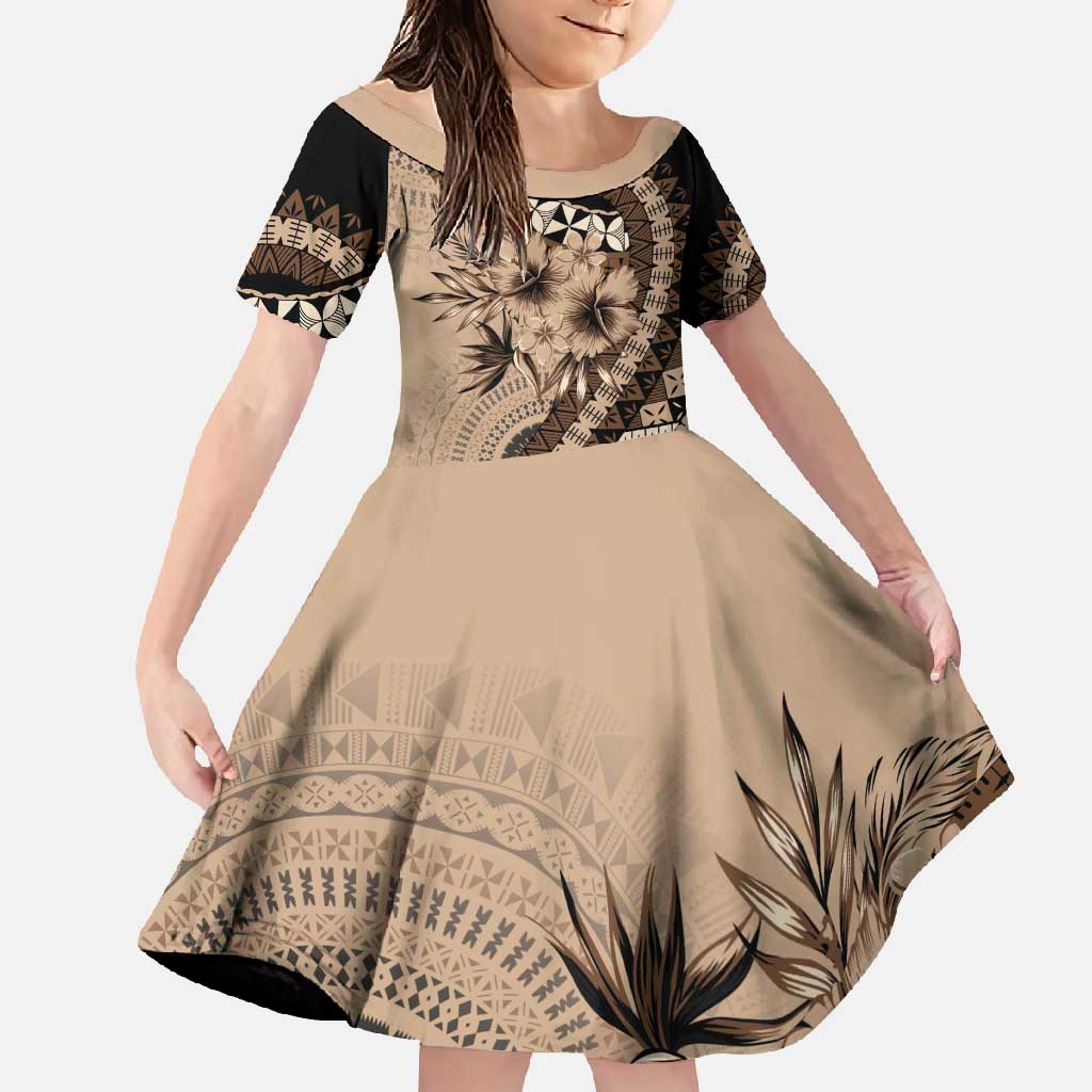 Bula Fiji Family Matching Off Shoulder Maxi Dress and Hawaiian Shirt Mocha Brown Kaivity Masi Tapa