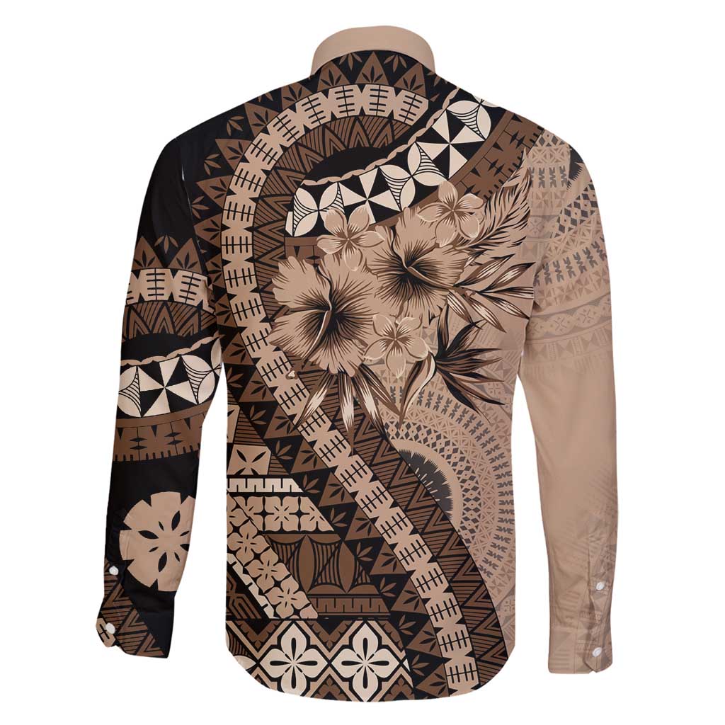 Bula Fiji Family Matching Off Shoulder Maxi Dress and Hawaiian Shirt Mocha Brown Kaivity Masi Tapa