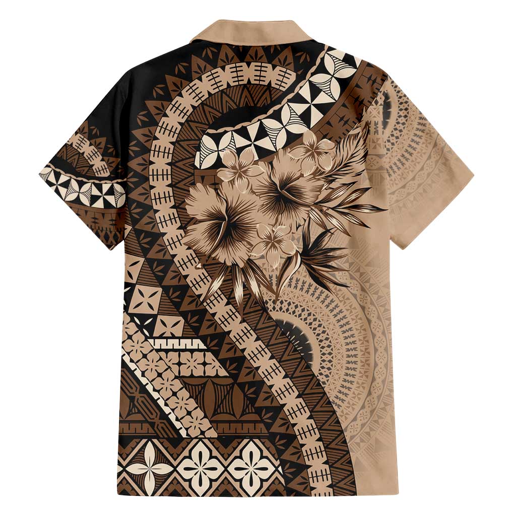 Bula Fiji Family Matching Summer Maxi Dress and Hawaiian Shirt Mocha Brown Kaivity Masi Tapa