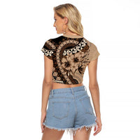 Bula Fiji Raglan Cropped T Shirt Mocha Brown Kaivity Masi Tapa