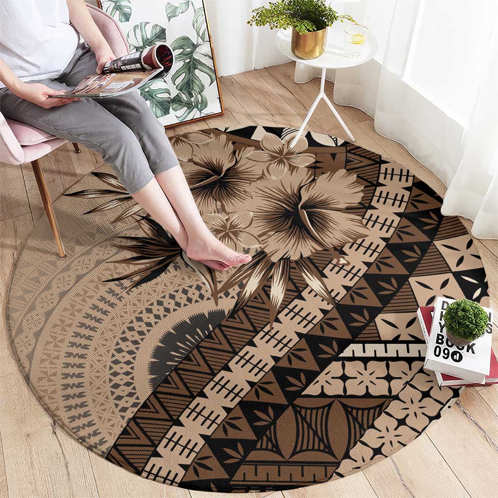 Bula Fiji Round Carpet Mocha Brown Kaivity Masi Tapa