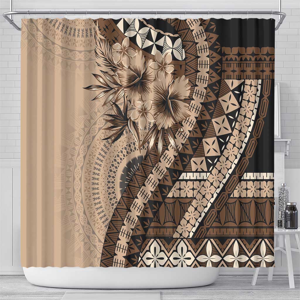 Bula Fiji Shower Curtain Mocha Brown Kaivity Masi Tapa