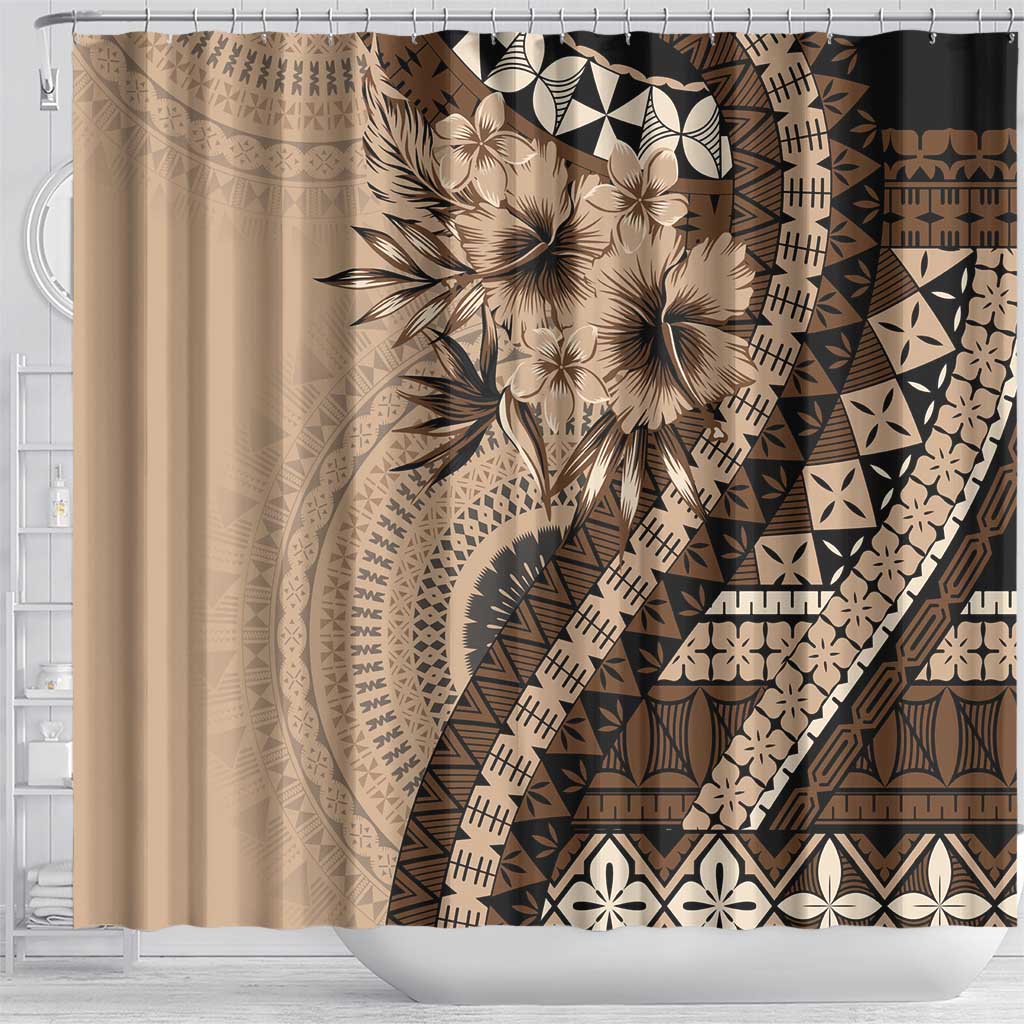 Bula Fiji Shower Curtain Mocha Brown Kaivity Masi Tapa
