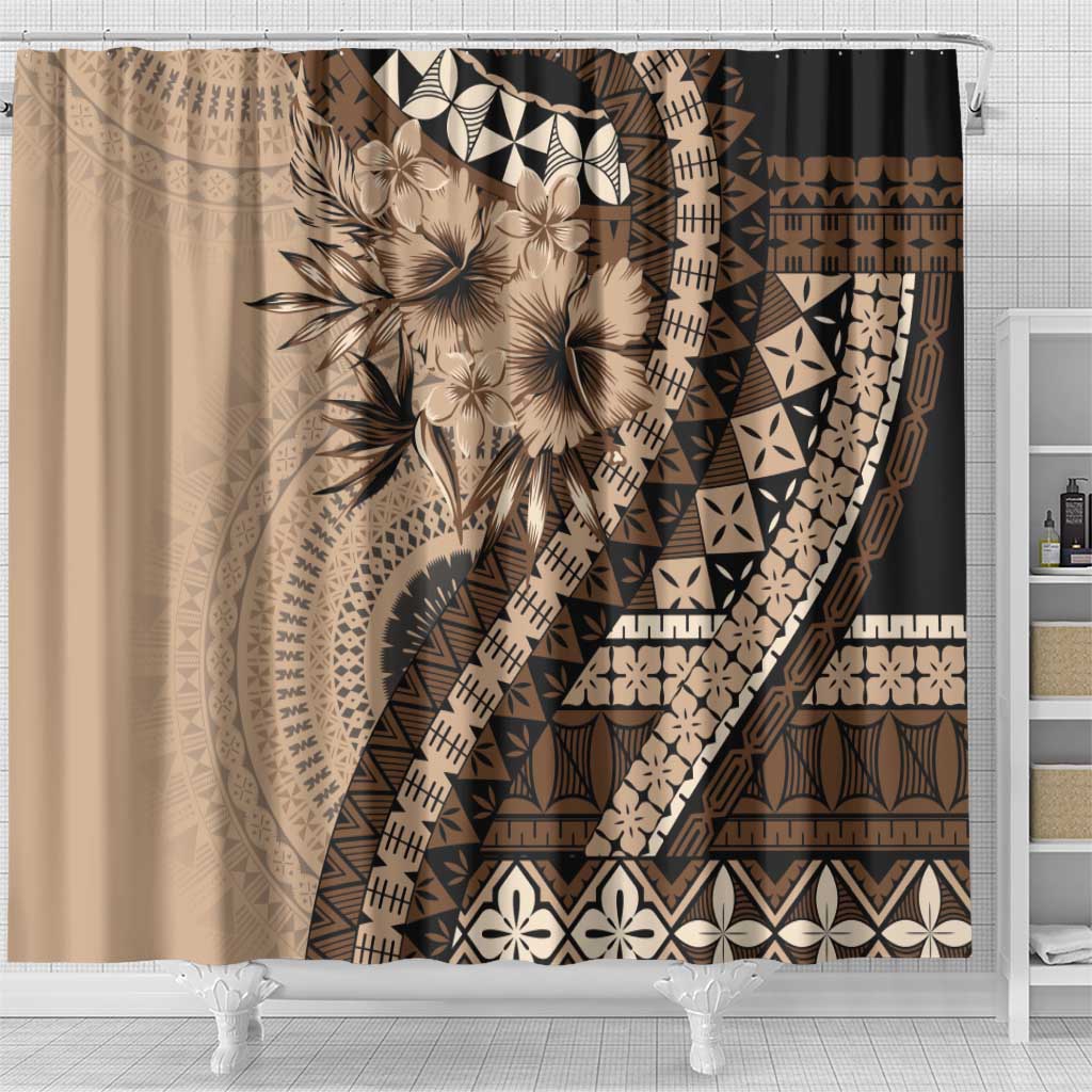 Bula Fiji Shower Curtain Mocha Brown Kaivity Masi Tapa