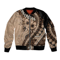 Bula Fiji Sleeve Zip Bomber Jacket Mocha Brown Kaivity Masi Tapa
