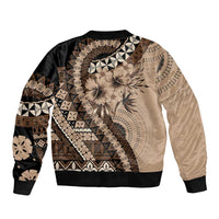 Bula Fiji Sleeve Zip Bomber Jacket Mocha Brown Kaivity Masi Tapa