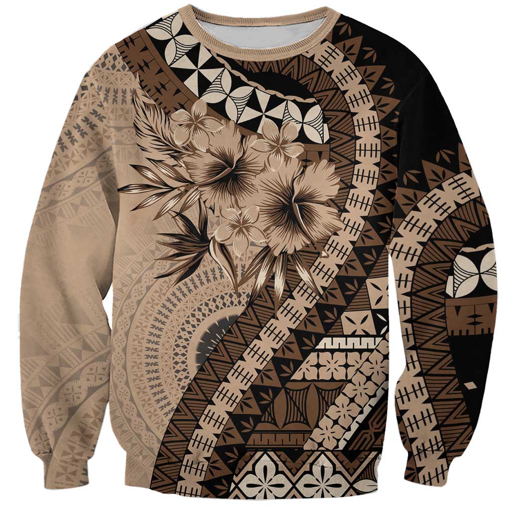 Bula Fiji Sweatshirt Mocha Brown Kaivity Masi Tapa