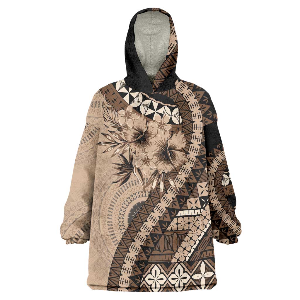 Bula Fiji Wearable Blanket Hoodie Mocha Brown Kaivity Masi Tapa