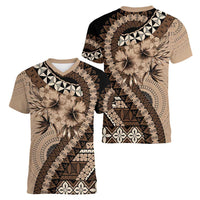 Bula Fiji Women V-Neck T-Shirt Mocha Brown Kaivity Masi Tapa