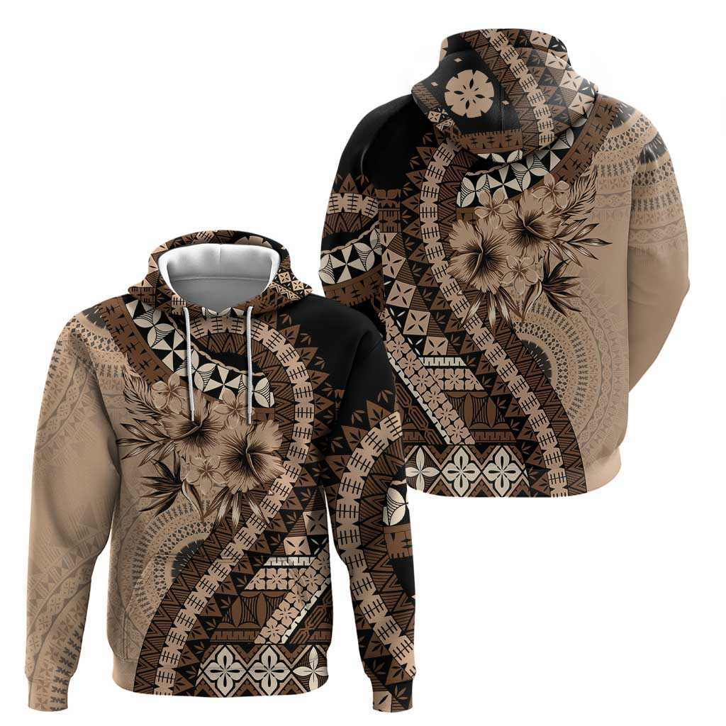 Bula Fiji Zip Hoodie Mocha Brown Kaivity Masi Tapa