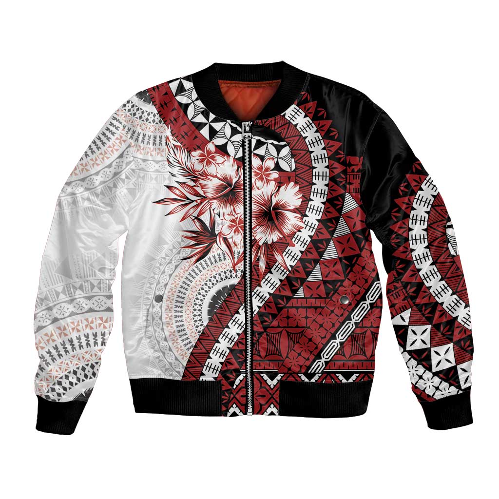 Bula Fiji Bomber Jacket White Kaivity Masi Tapa