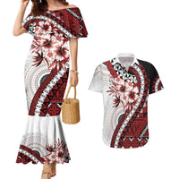 Bula Fiji Couples Matching Mermaid Dress and Hawaiian Shirt White Kaivity Masi Tapa