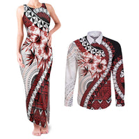 Bula Fiji Couples Matching Tank Maxi Dress and Long Sleeve Button Shirt White Kaivity Masi Tapa