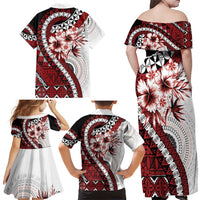Bula Fiji Family Matching Off Shoulder Maxi Dress and Hawaiian Shirt White Kaivity Masi Tapa