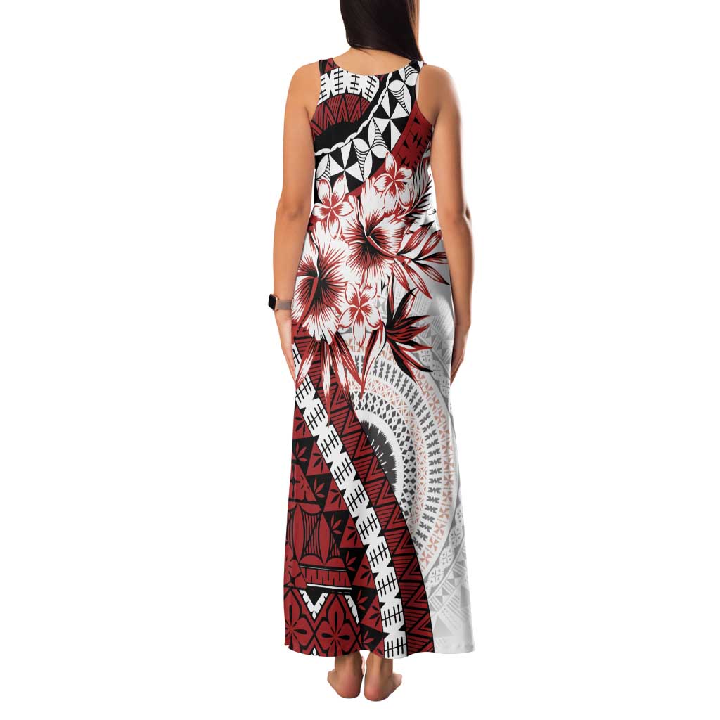Bula Fiji Family Matching Tank Maxi Dress and Hawaiian Shirt White Kaivity Masi Tapa