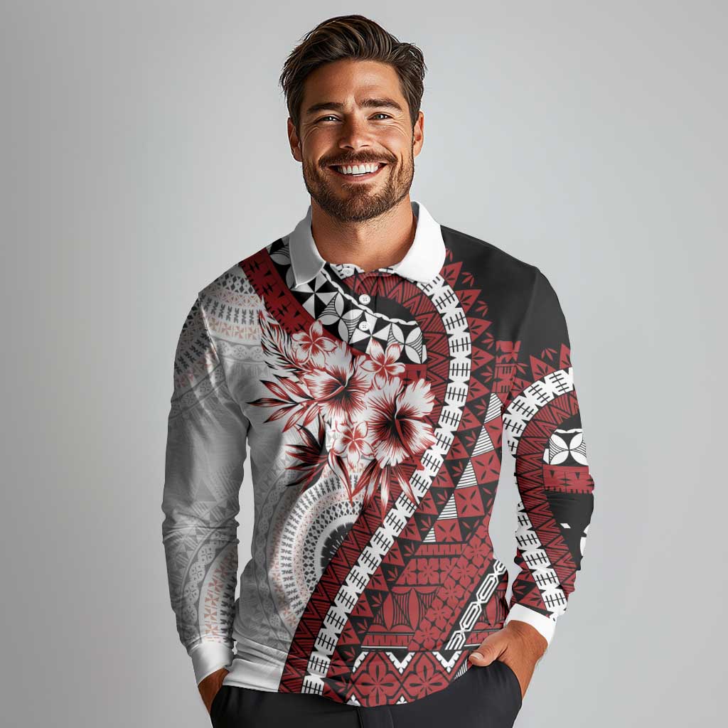 Bula Fiji Long Sleeve Polo Shirt White Kaivity Masi Tapa