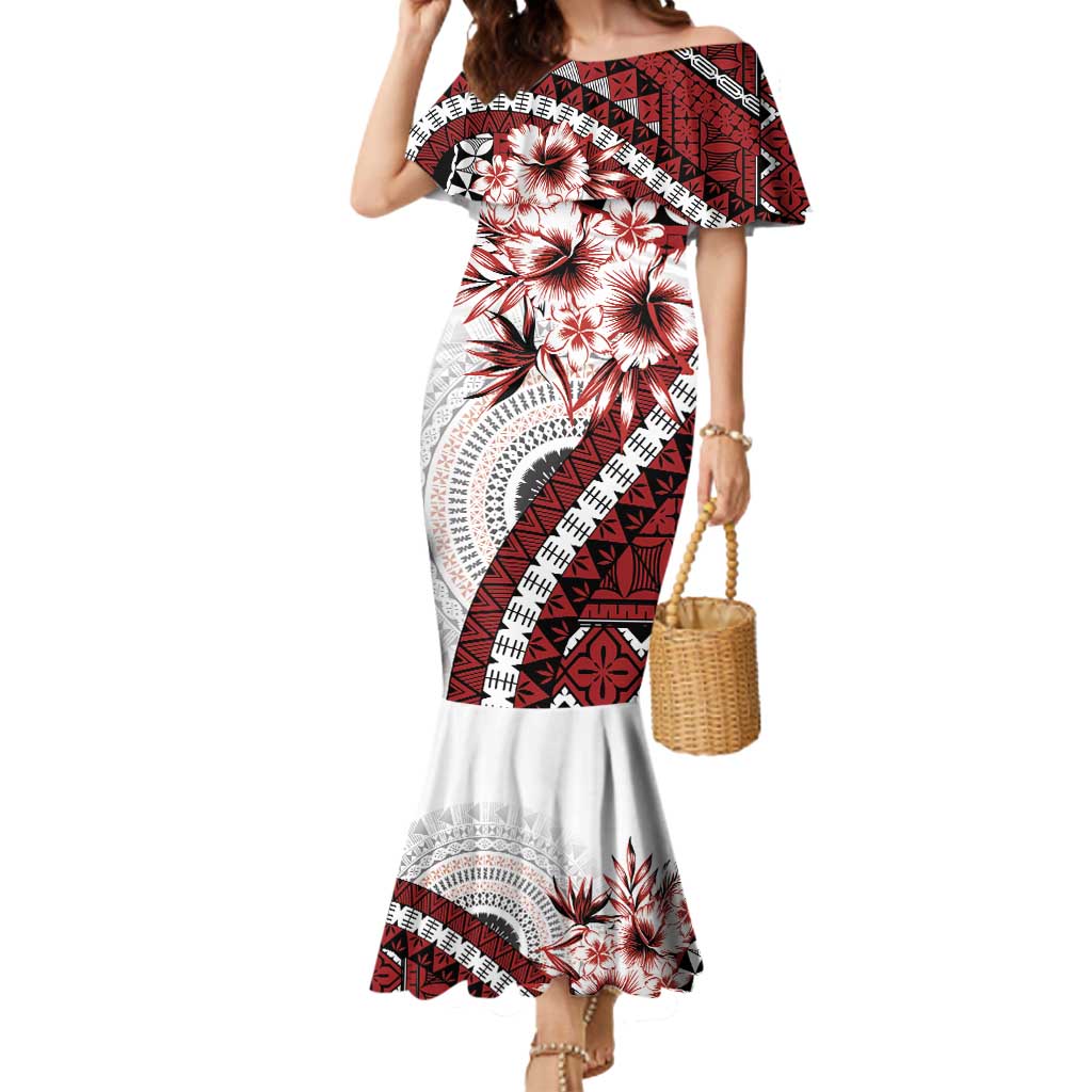 Bula Fiji Mermaid Dress White Kaivity Masi Tapa