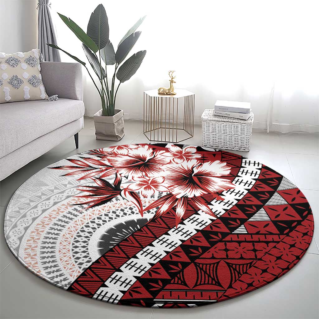 Bula Fiji Round Carpet White Kaivity Masi Tapa