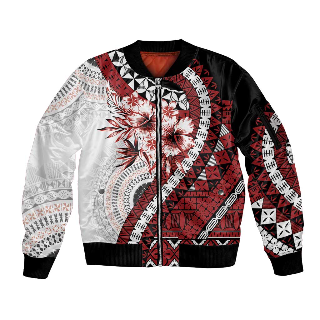 Bula Fiji Sleeve Zip Bomber Jacket White Kaivity Masi Tapa