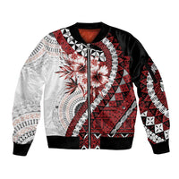 Bula Fiji Sleeve Zip Bomber Jacket White Kaivity Masi Tapa