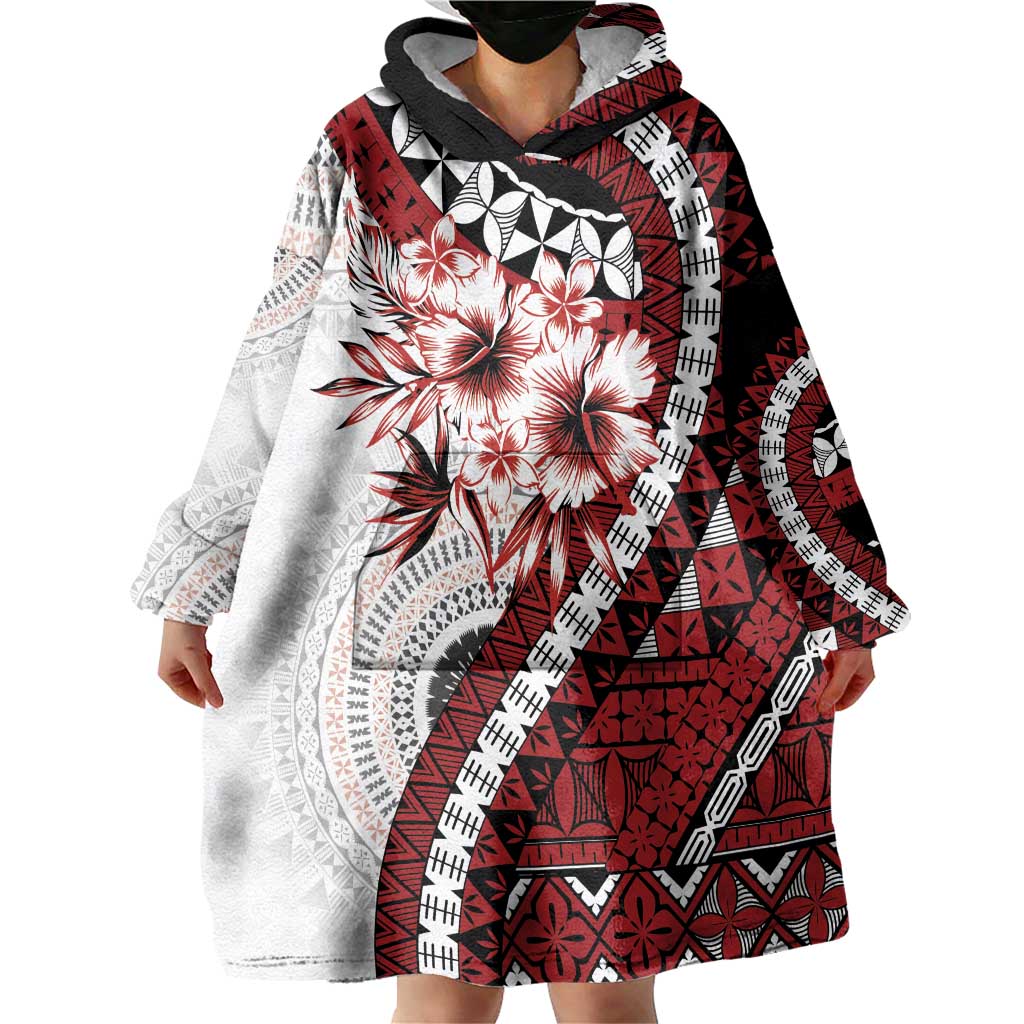 Bula Fiji Wearable Blanket Hoodie White Kaivity Masi Tapa