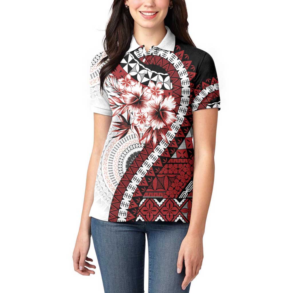 Bula Fiji Women Polo Shirt White Kaivity Masi Tapa