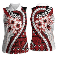 Bula Fiji Women Sleeveless Polo Shirt White Kaivity Masi Tapa