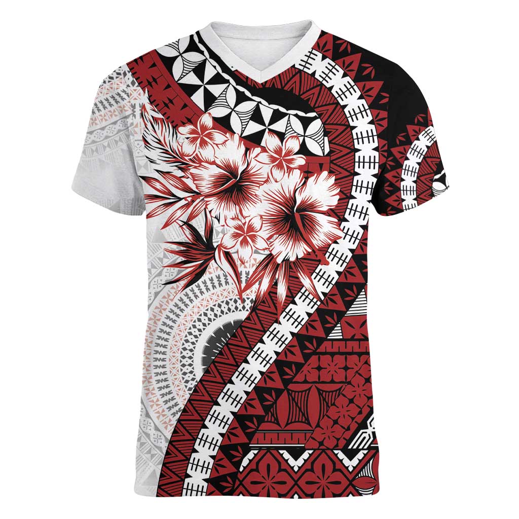 Bula Fiji Women V-Neck T-Shirt White Kaivity Masi Tapa