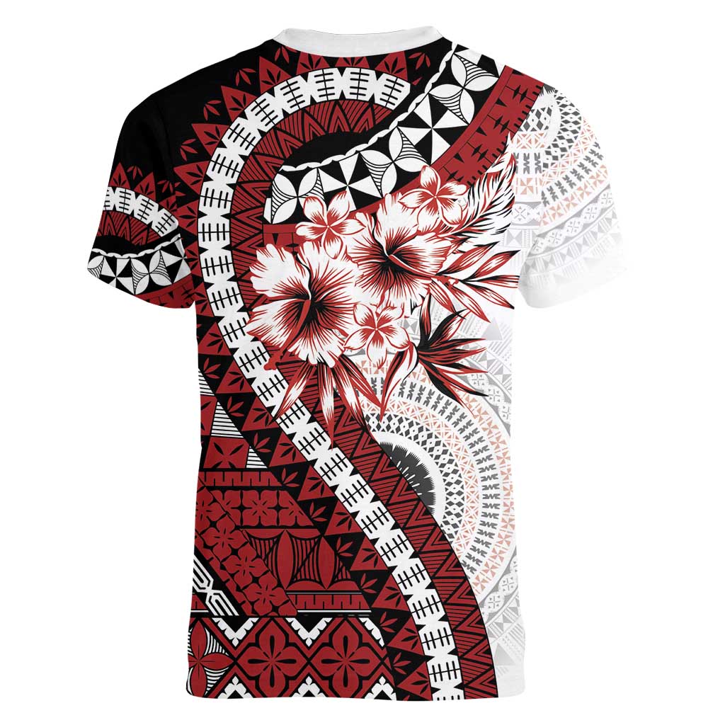 Bula Fiji Women V-Neck T-Shirt White Kaivity Masi Tapa