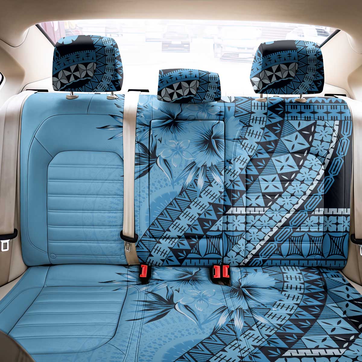 Bula Fiji Back Car Seat Cover Turquoise Kaivity Masi Tapa