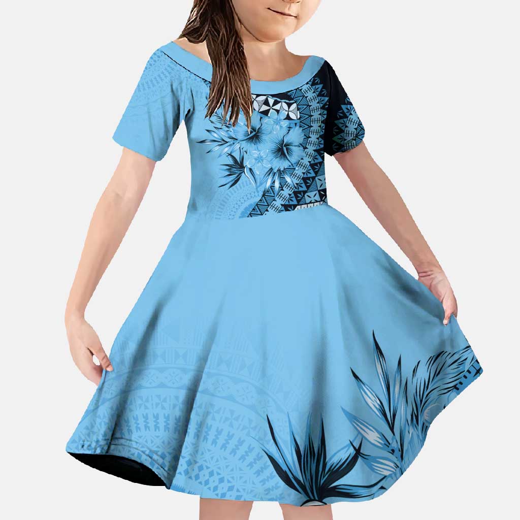 Bula Fiji Family Matching Mermaid Dress and Hawaiian Shirt Turquoise Kaivity Masi Tapa