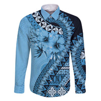 Bula Fiji Family Matching Off The Shoulder Long Sleeve Dress and Hawaiian Shirt Turquoise Kaivity Masi Tapa