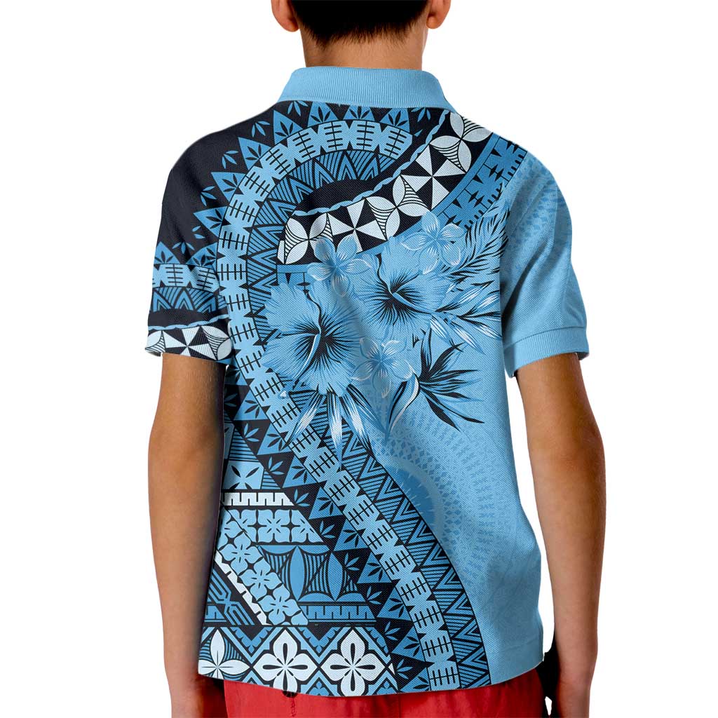 Bula Fiji Kid Polo Shirt Turquoise Kaivity Masi Tapa