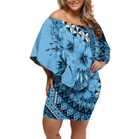 Bula Fiji Off Shoulder Short Dress Turquoise Kaivity Masi Tapa
